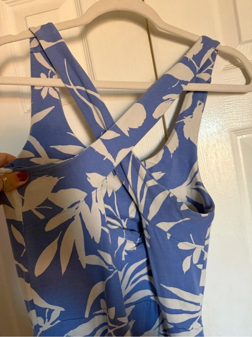 Pact Floral Fit & Flare Open Back Maxi Dress Tropical Palm Wedgewood Blue Small - Picture 3 of 7